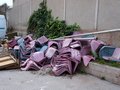 Demolished football stadium chairs