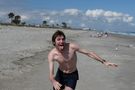 Michiel on the beach doing crazy
